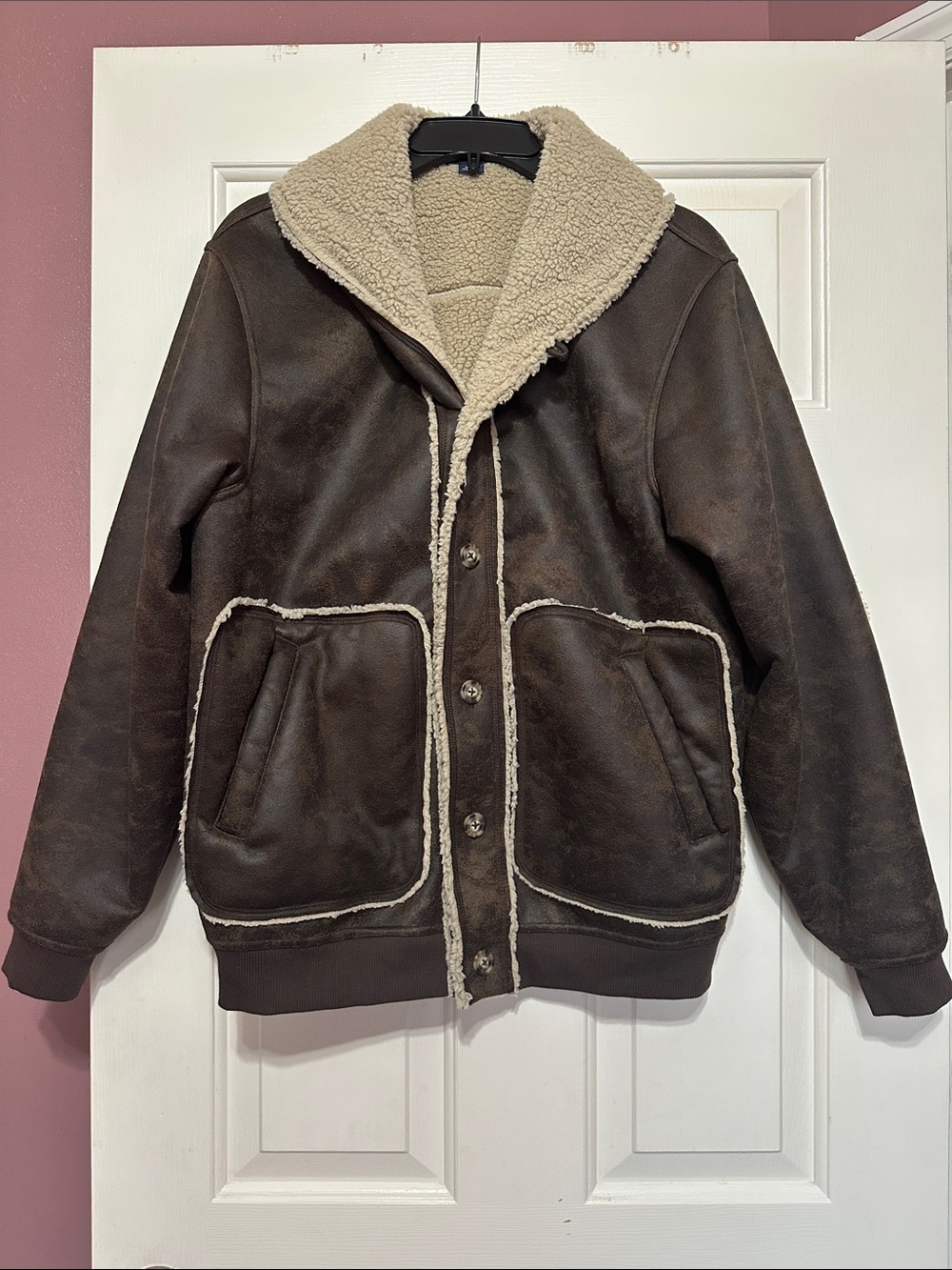 Daniel Cremieux Brown Shearling Bomber Jacket with Cream Trim